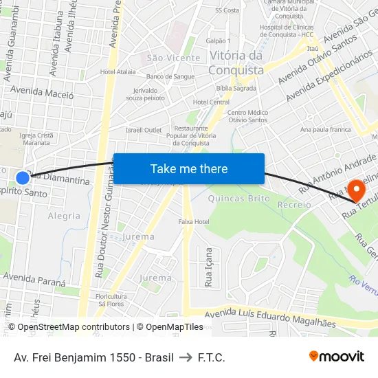 Av. Frei Benjamim 1550 - Brasil to F.T.C. map