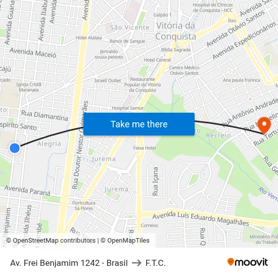 Av. Frei Benjamim 1242 - Brasil to F.T.C. map