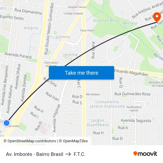 Av. Imborés - Bairro Brasil to F.T.C. map