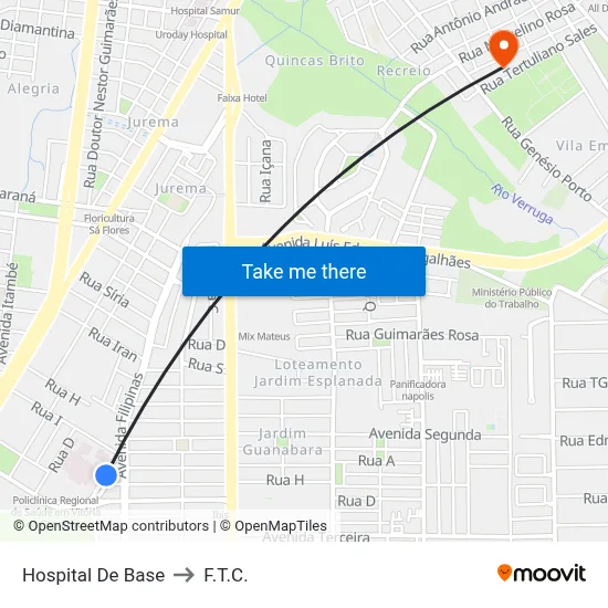 Hospital De Base to F.T.C. map