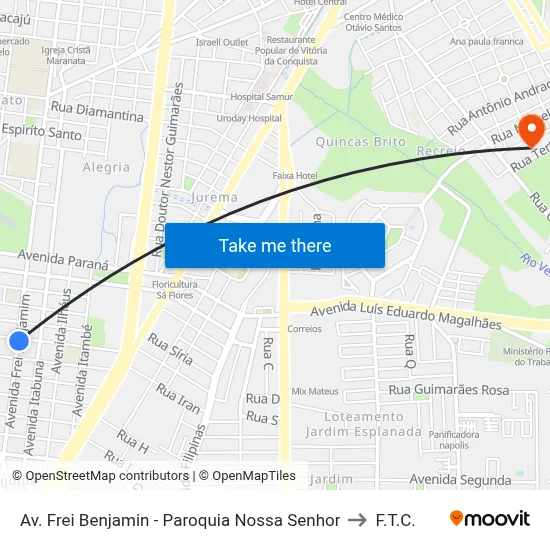 Av. Frei Benjamin - Paroquia Nossa Senhor to F.T.C. map
