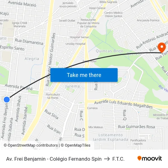 Av. Frei Benjamin - Colégio Fernando Spín to F.T.C. map