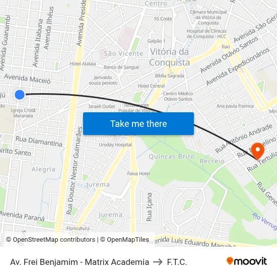 Av. Frei Benjamim - Matrix Academia to F.T.C. map
