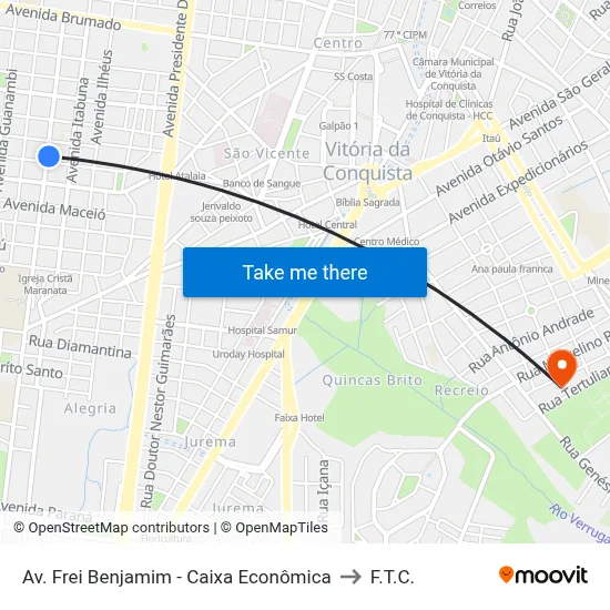 Av. Frei Benjamim - Caixa Econômica to F.T.C. map