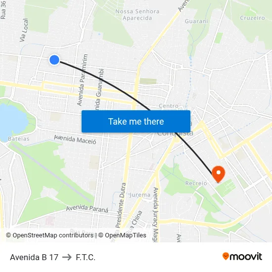Avenida B 17 to F.T.C. map
