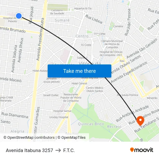 Avenida Itabuna 3257 to F.T.C. map