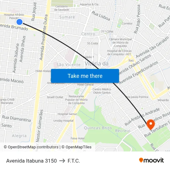 Avenida Itabuna 3150 to F.T.C. map