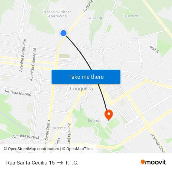 Rua Santa Cecília 15 to F.T.C. map