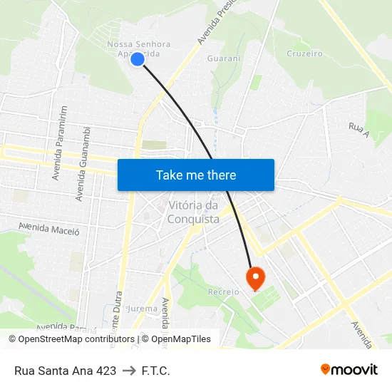 Rua Santa Ana 423 to F.T.C. map