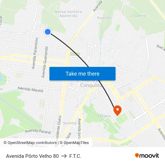 Avenida Pôrto Velho 80 to F.T.C. map