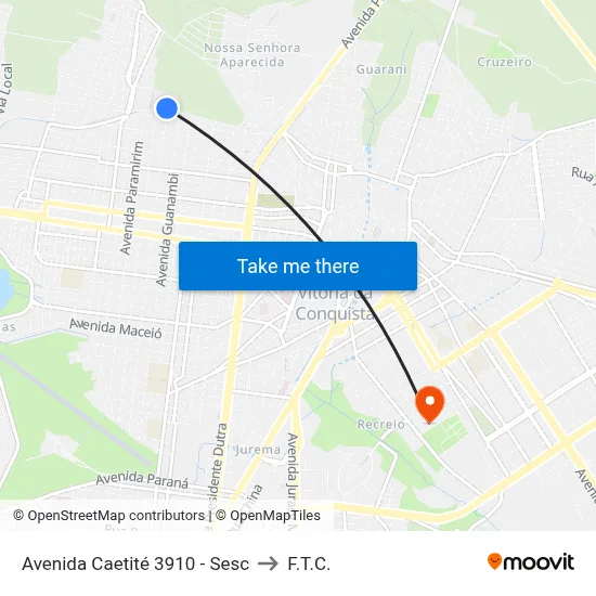 Avenida Caetité 3910 - Sesc to F.T.C. map