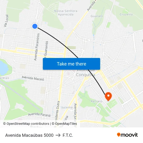 Avenida Macaúbas 5000 to F.T.C. map