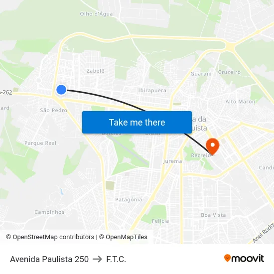 Avenida Paulista 250 to F.T.C. map