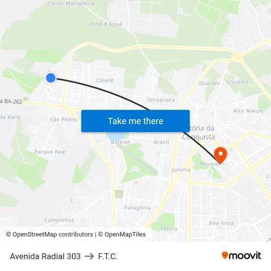 Avenida Radial 303 to F.T.C. map