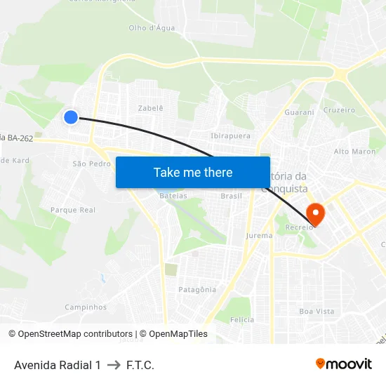 Avenida Radial 1 to F.T.C. map