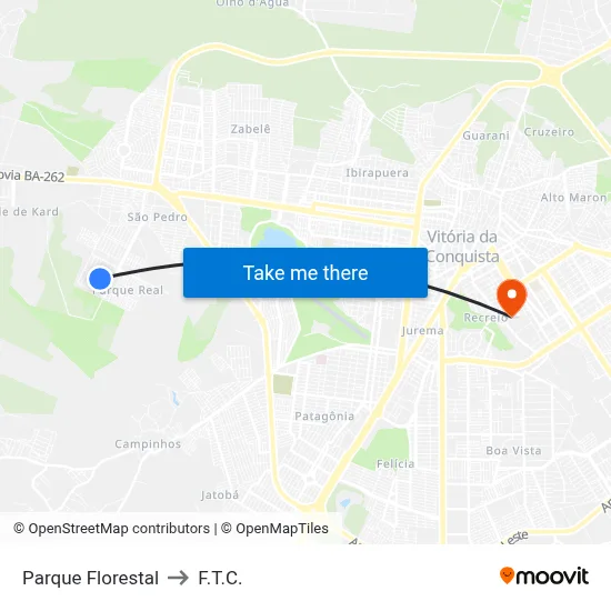 Parque Florestal to F.T.C. map