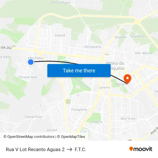 Rua V Lot Recanto Aguas 2 to F.T.C. map
