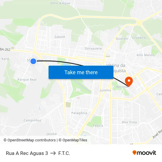 Rua A Rec Aguas 3 to F.T.C. map