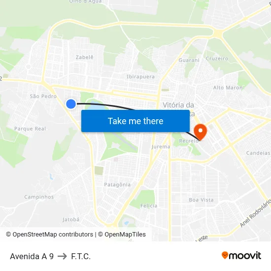 Avenida A 9 to F.T.C. map