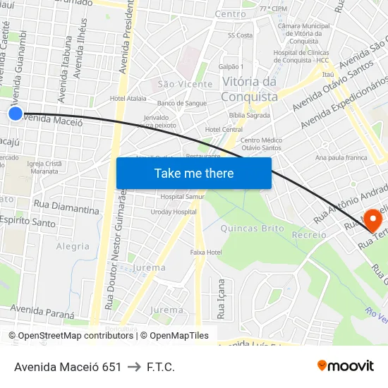 Avenida Maceió 651 to F.T.C. map