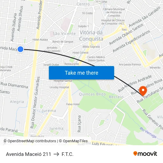 Avenida Maceió 211 to F.T.C. map