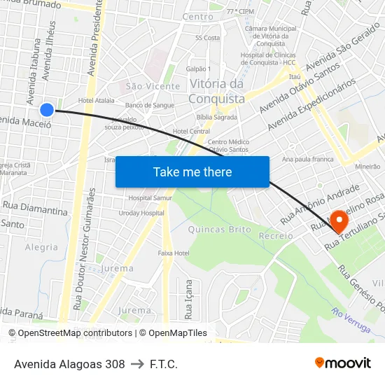 Avenida Alagoas 308 to F.T.C. map
