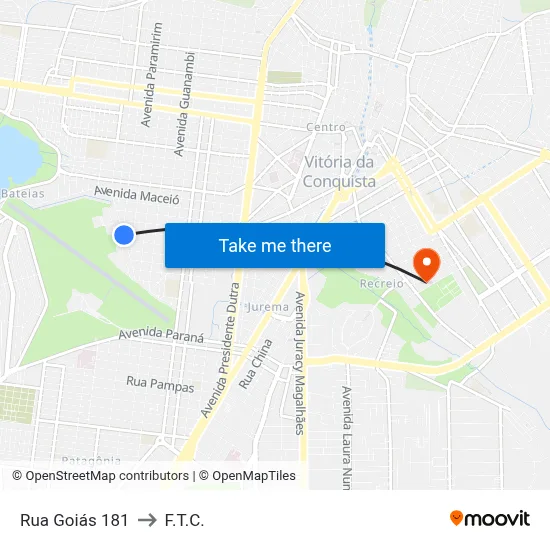Rua Goiás 181 to F.T.C. map