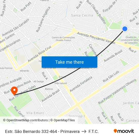 Estr. São Bernardo 332-464 - Primavera to F.T.C. map