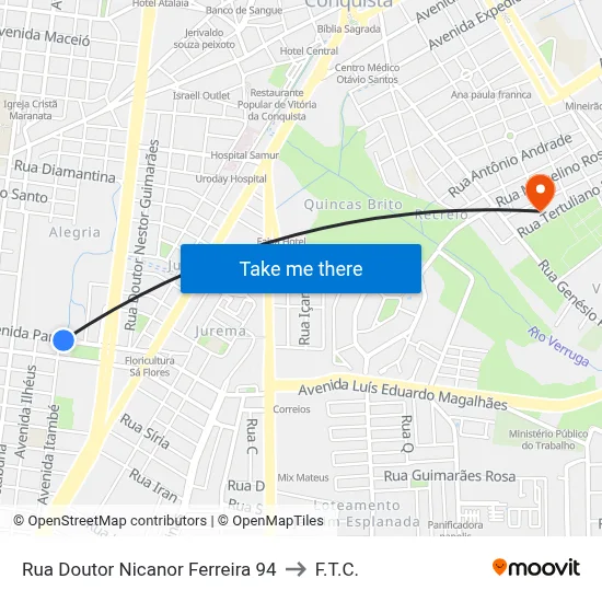 Rua Doutor Nicanor Ferreira 94 to F.T.C. map