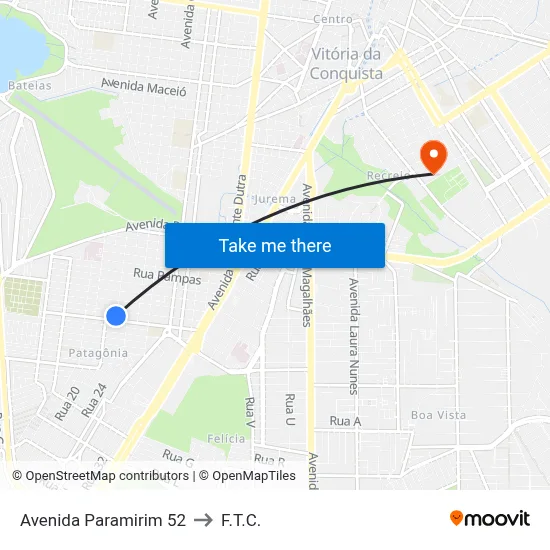 Avenida Paramirim 52 to F.T.C. map