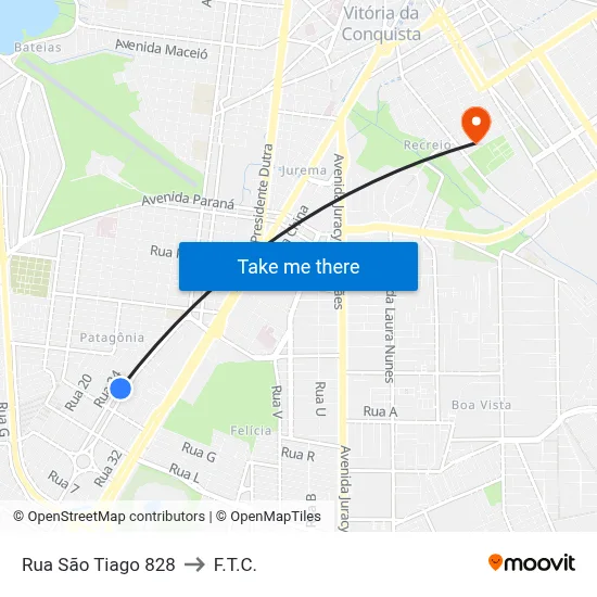 Rua São Tiago 828 to F.T.C. map