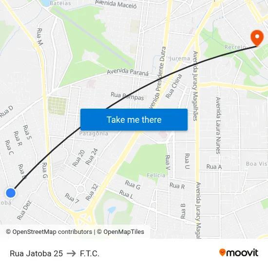 Rua Jatoba 25 to F.T.C. map
