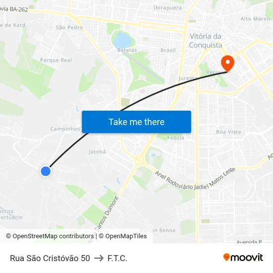 Rua São Cristóvão 50 to F.T.C. map