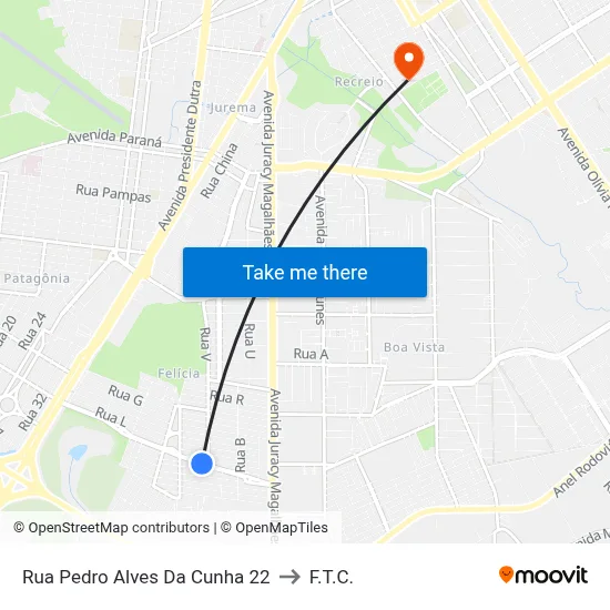 Rua Pedro Alves Da Cunha 22 to F.T.C. map