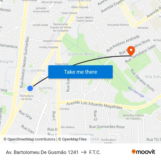 Av. Bartolomeu De Gusmão 1241 to F.T.C. map