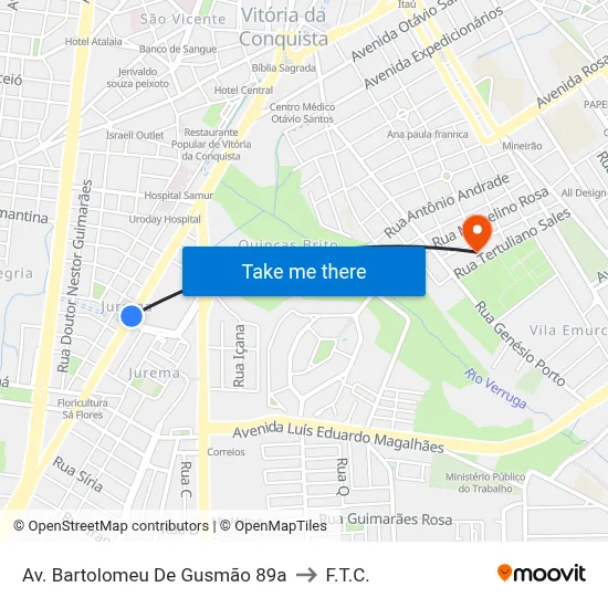 Av. Bartolomeu De Gusmão 89a to F.T.C. map