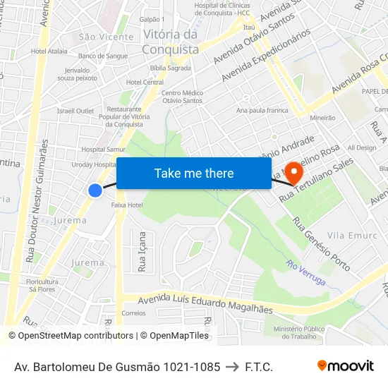 Av. Bartolomeu De Gusmão 1021-1085 to F.T.C. map