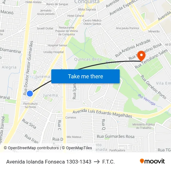 Avenida Iolanda Fonseca 1303-1343 to F.T.C. map