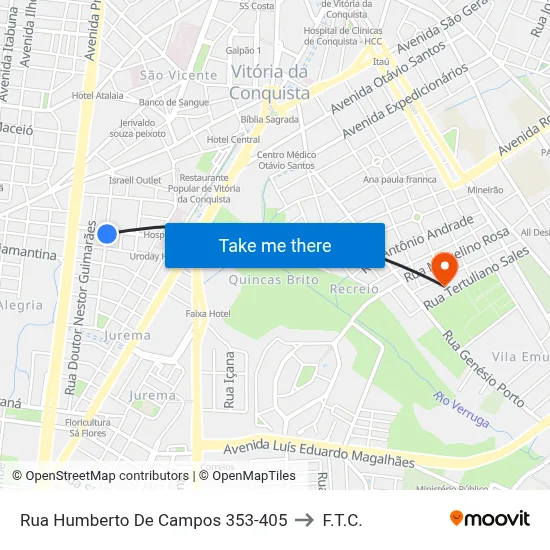 Rua Humberto De Campos 353-405 to F.T.C. map