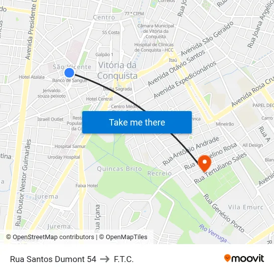 Rua Santos Dumont 54 to F.T.C. map