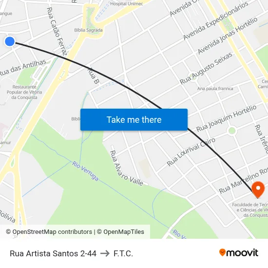 Rua Artista Santos 2-44 to F.T.C. map