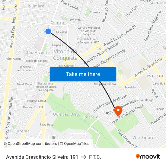 Avenida Crescêncio Silveira 191 to F.T.C. map