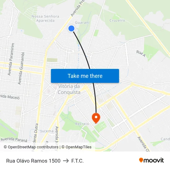 Rua Olávo Ramos 1500 to F.T.C. map