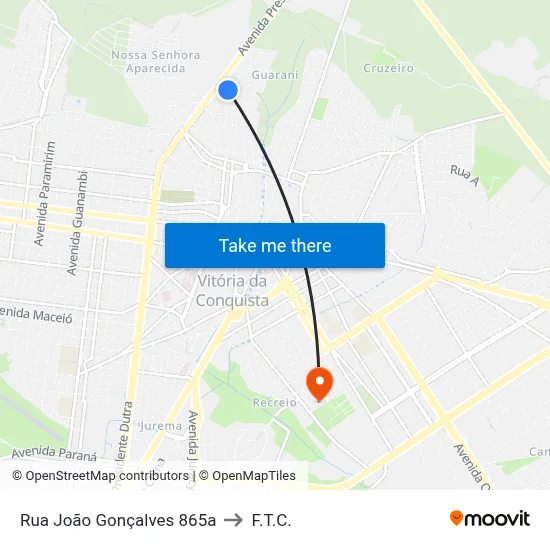 Rua João Gonçalves 865a to F.T.C. map