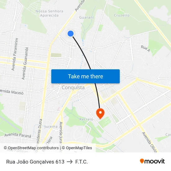 Rua João Gonçalves 613 to F.T.C. map