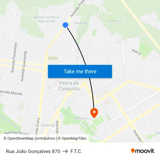 Rua João Gonçalves 870 to F.T.C. map