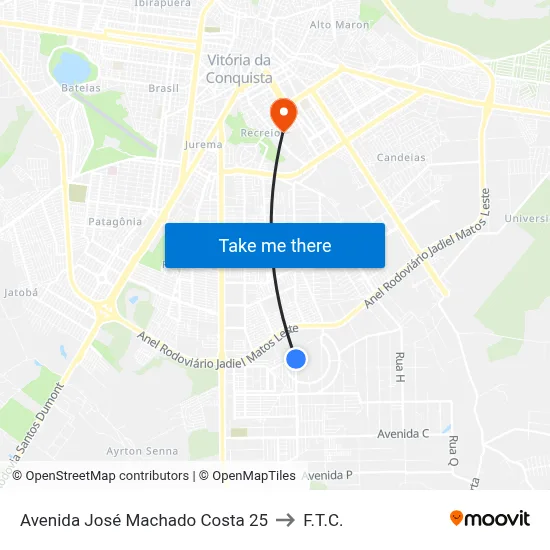 Avenida José Machado Costa 25 to F.T.C. map