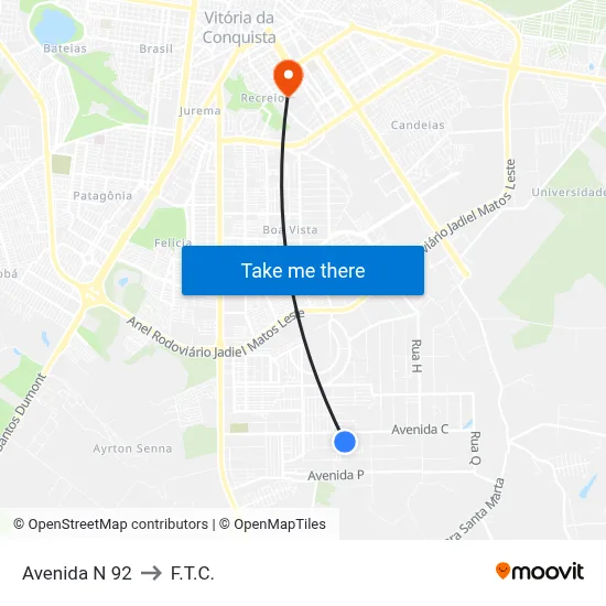 Avenida N 92 to F.T.C. map