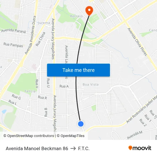 Avenida Manoel Beckman 86 to F.T.C. map