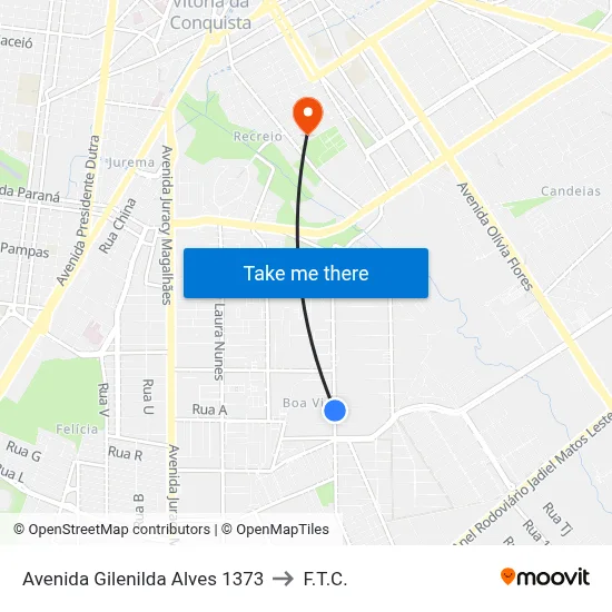 Avenida Gilenilda Alves 1373 to F.T.C. map